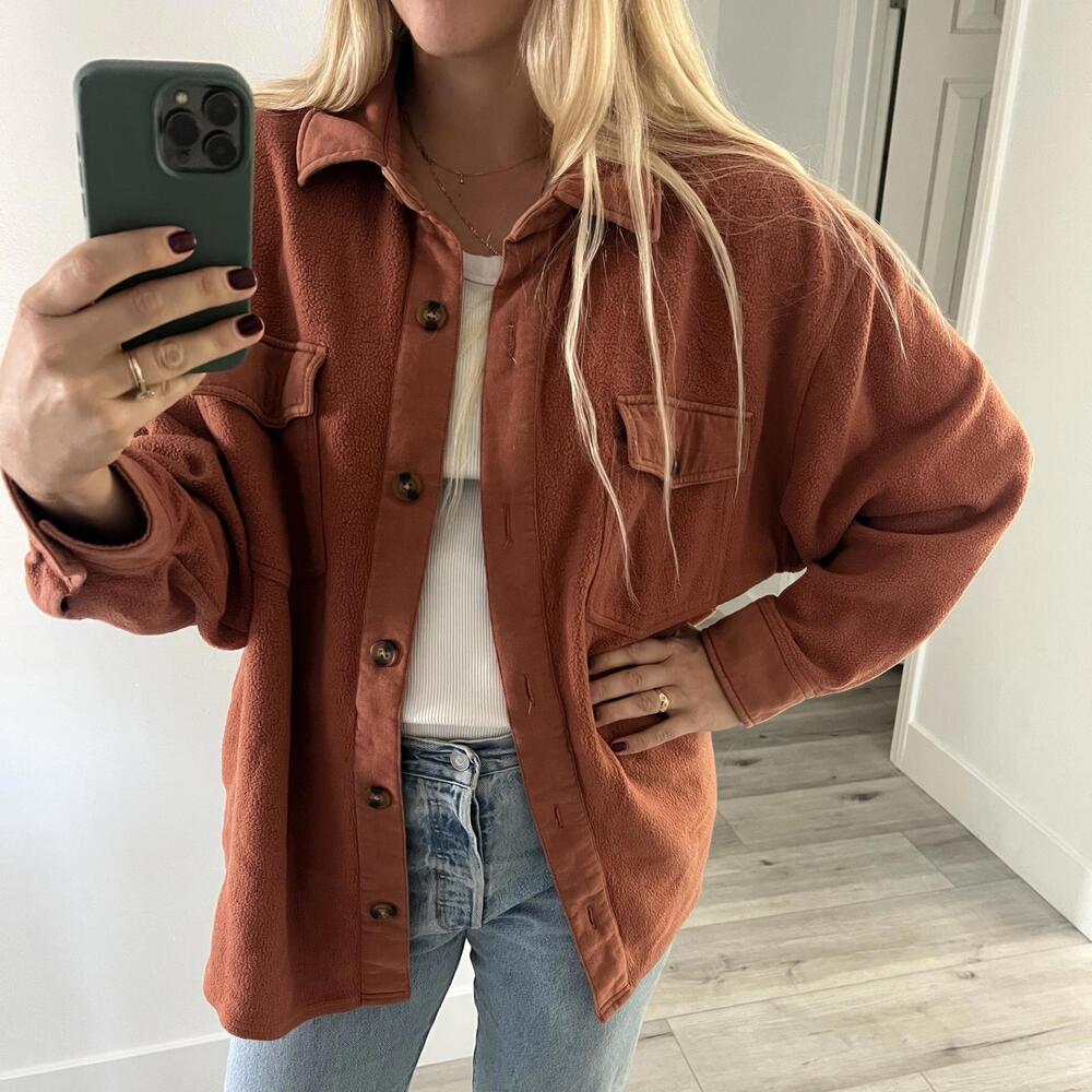 Billabong Anytime Shacket Oversized Jacket in Rust Brown size XL